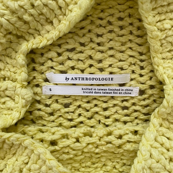 Anthropologie Yellow Chartreuse Chunky Knit Cotton Cropped Mock Neck Sweater - Picture 10 of 11
